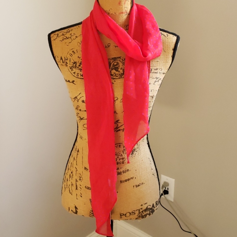 Red scarf with pink dots